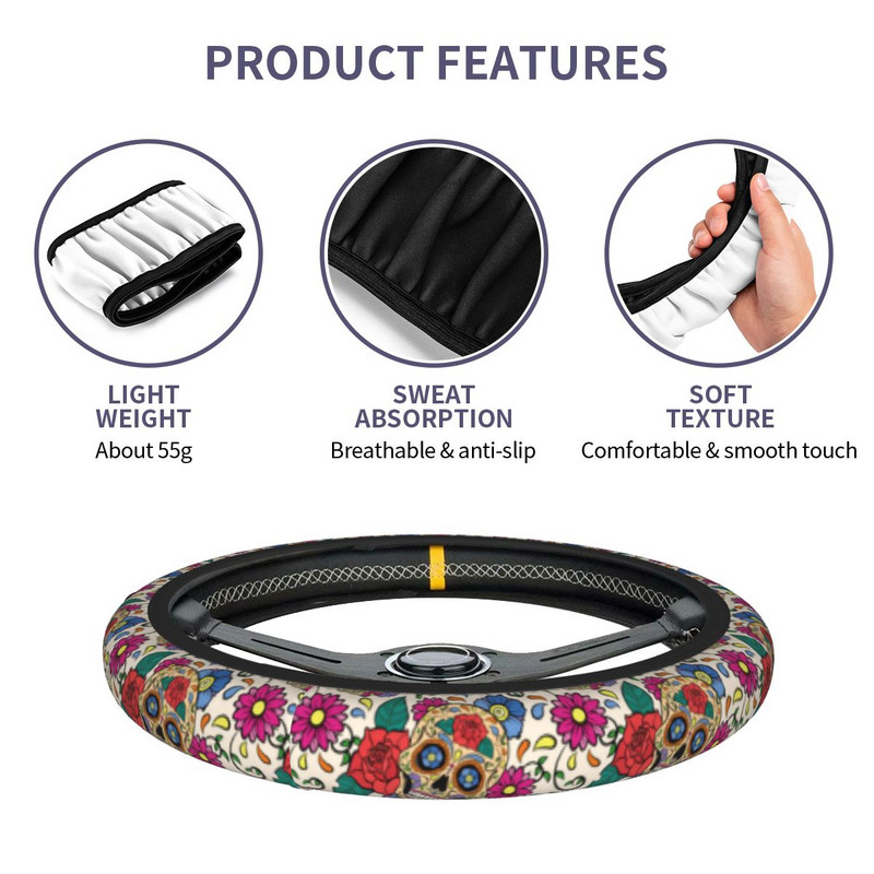 38 cm auto rool katab Sugar Skull Rose Mehhiko luukere surnute päev Halloweeni autostiiliga autotarvikud