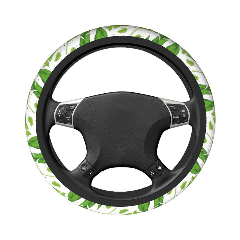 Leaf Leaves automobilio vairo dangtis 38cm Minkštas džiunglių atogrąžų žalias augalas Madingi automobilių stiliaus vairo priedai