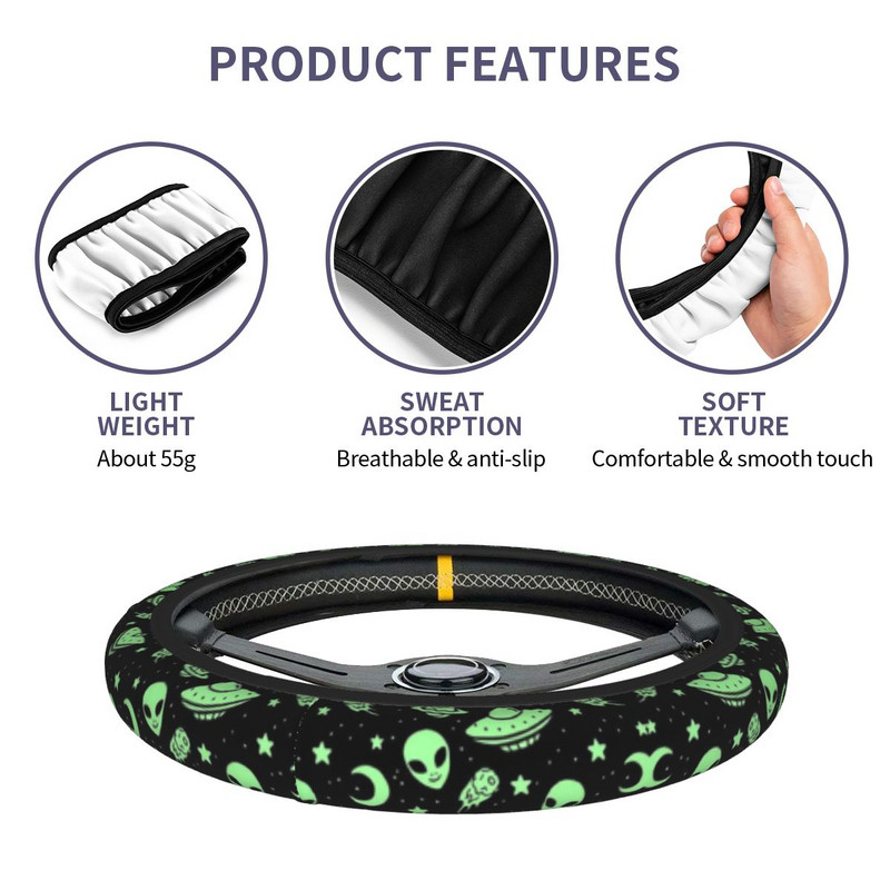 UFO ja tulnuka mustriga auto rooliratta kate 38 cm automaatne roolikaitse auto stiiliga rooliratta tarvikud