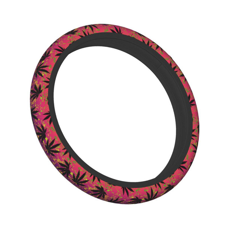 Husă pentru volan de mașină cu frunze etnice de cânepă grunge 37-38 Husă de protecție pentru volan cu frunze de buruieni Decor Accesorii interioare