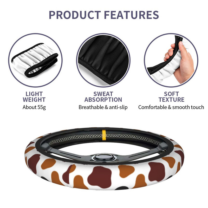 Abstraktne auto rooliratta kate 37-38 universaalne armas lehmatrükk, värvilised autostiiliga autotarvikud