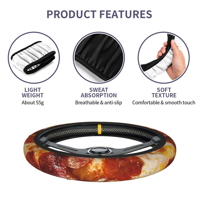 37-38 Navlaka za volan automobila Pepperoni Pizza Uzorak Mekana tortilla Hrana Auto Dekoracija Šareni dodaci za automobil