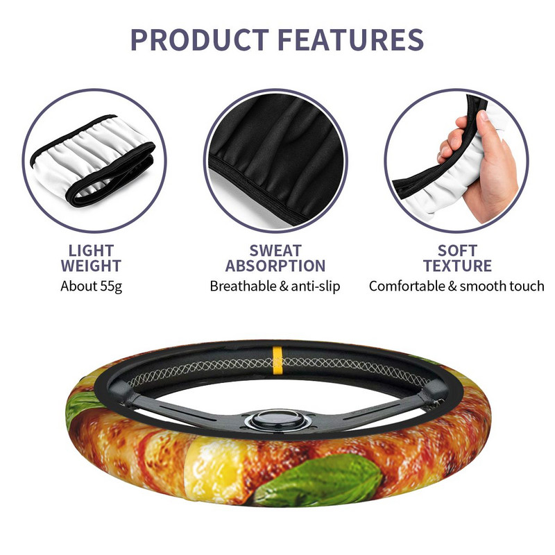 37-38 auto rooliratta katted Pizza Itaalia lõunasöögi muster Elastne tortilla toidupunutis rooli kaanel Auto stiil