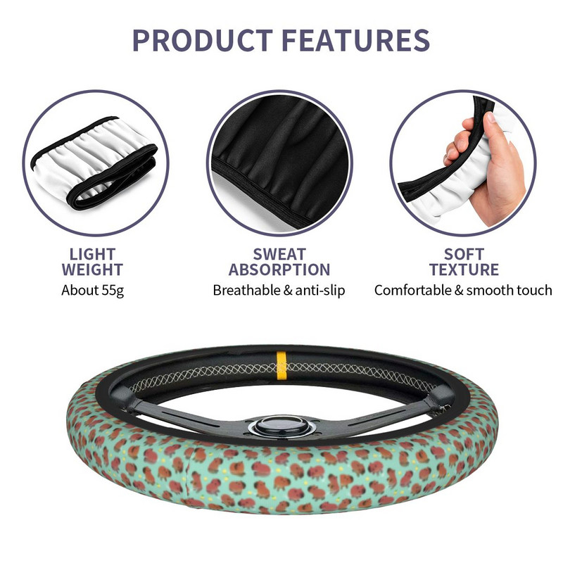 Slatka Capybara dječja navlaka za upravljač automobila 38 cm protuklizna ljubiteljica životinja Prikladna oprema za automobile