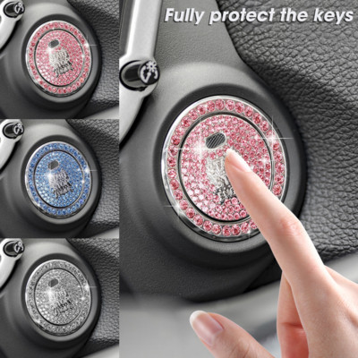 Car Ignition Start Button Diamond Rhinestone 3D Metal Stickers Decor Auto Motorcycle Universal One-click Start Bling Decor Decal