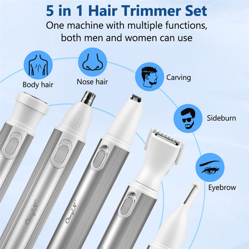CkeyiN 5 σε 1 Κιτ αποτρίχωσης προσώπου Unisex Κουρευτική μύτης Lady Shaver Epilator Men Razor Sideburns Trimmer Shaper φρυδιών