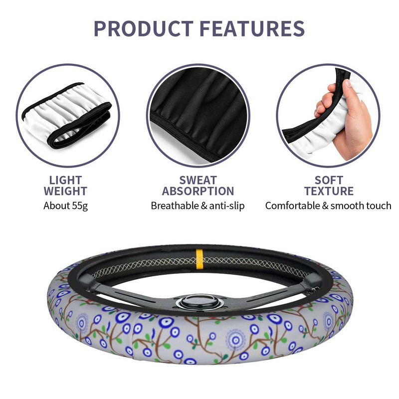 Lucky Evil Eye Bird Tree automobilio vairo dangtelis 38cm graikiškas amuletas Nazar Lucky vairo apsauginis dangtelis, automobilio stilius