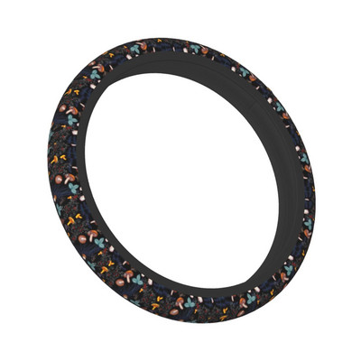 Vairo dangteliai Tamsūs laukiniai miško grybai, pinti ant vairo dangtelio, automobilio apdaila vairo priedai