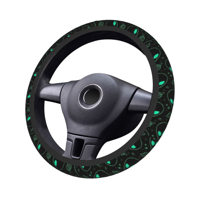 Green Aliens Car Steering Cover 37-38 Universal Steering Heel Protective Cover Πολύχρωμα αξεσουάρ αυτοκινήτου σε στυλ αυτοκινήτου