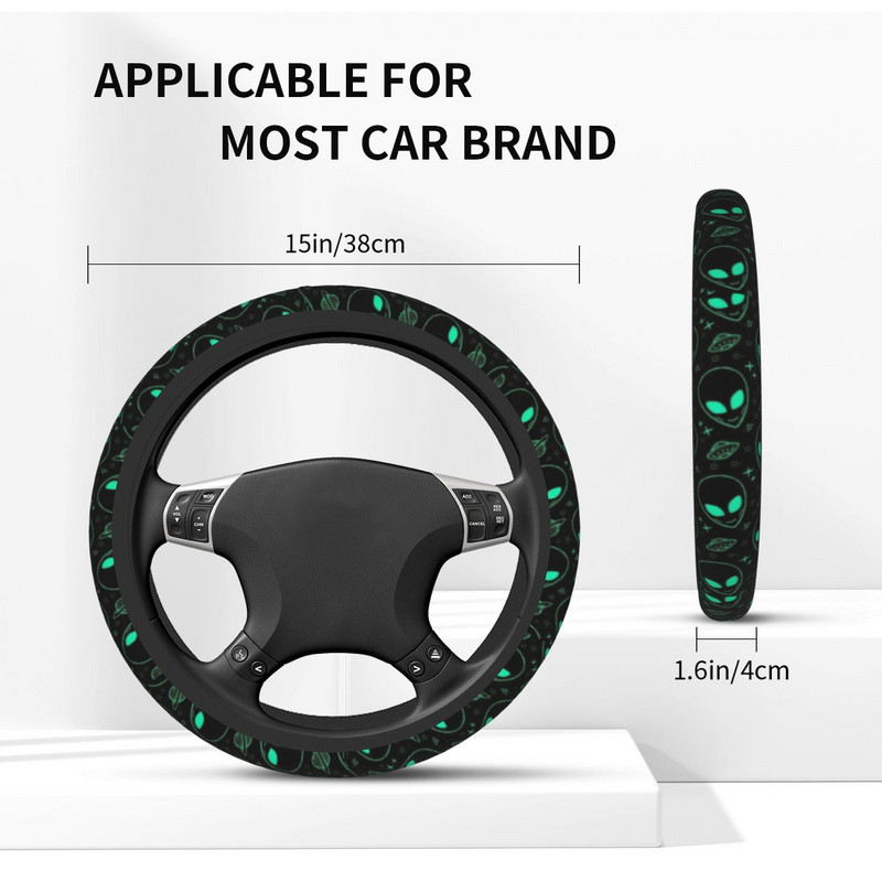 Green Aliens Car Steering Cover 37-38 Universal Steering Heel Protective Cover Πολύχρωμα αξεσουάρ αυτοκινήτου σε στυλ αυτοκινήτου