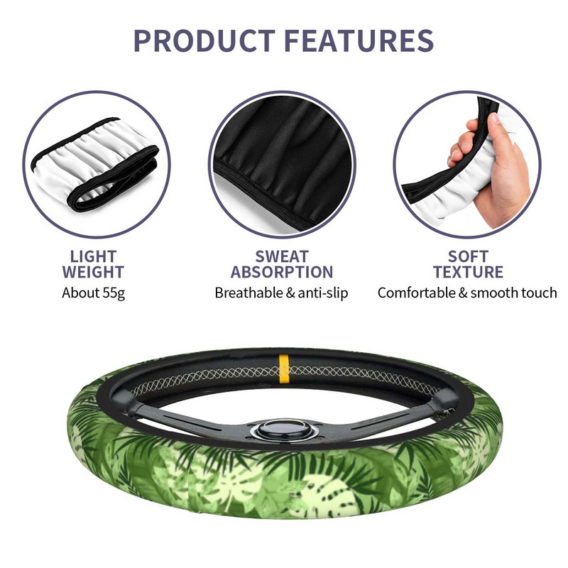 37-38 Navlaka za volan automobila Lišće Lišće Priroda Protuklizna Džungla Tropska zelena biljka Stil automobila Prikladni dodaci za automobil