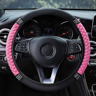 Blingi nahast roolikate, kristallteemantidega pehme, sädelevad autotarvikud enamiku autode jaoks (roosa)