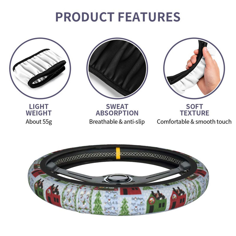 Veselé Vianoce Nordic Car Volant Cover 38cm Ochranný kryt volantu pre Nový rok Car-styling Doplnky do auta