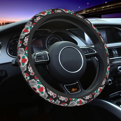 Sugar Skull Day Of The Dead Car Steering Wheel Cover 37-38 Gothic Mexican Skeleton Auto Steering Wheel Protector Accessories