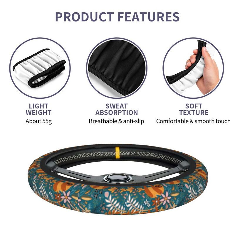 Happy Boho κάλυμμα τιμονιού αυτοκινήτου 37-38 Αντιολισθητικό νωθρό Floral Προστατευτικό κάλυμμα τιμονιού Αξεσουάρ εσωτερικού χώρου σε στυλ αυτοκινήτου