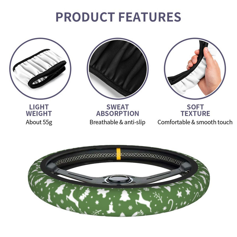 Roheline Merry Christmas auto rooli kate 38cm Universaalne Põhjamaade jõulud uusaasta auto stiilis rooliratta tarvikud