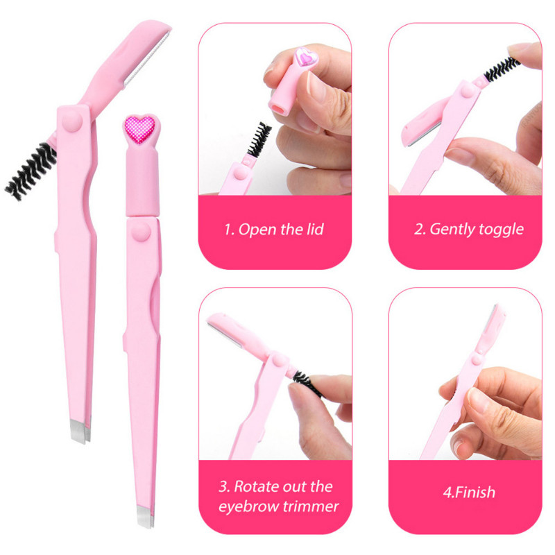 3 u 1 kopča za obrve Podrezivanje obrva s četkicom Višenamjenska prijenosna pinceta za trepavice od nehrđajućeg čelika Alati za šminkanje