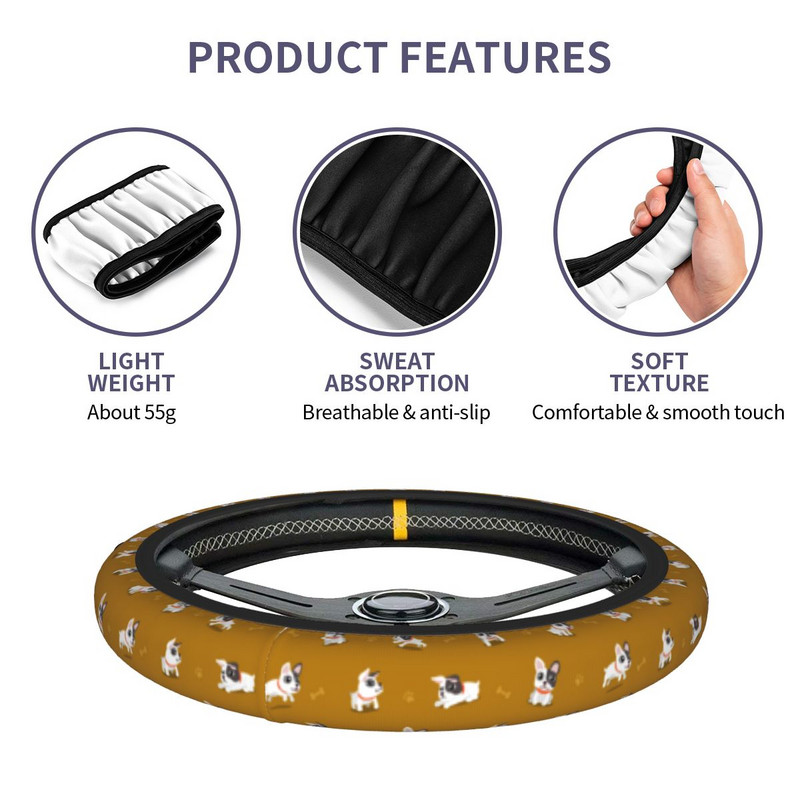 38 cm automobilio vairo dangtelis animacinis filmas Prancūzų buldogas Mieli šunys pinti ant vairo dangtelio vairo priedai