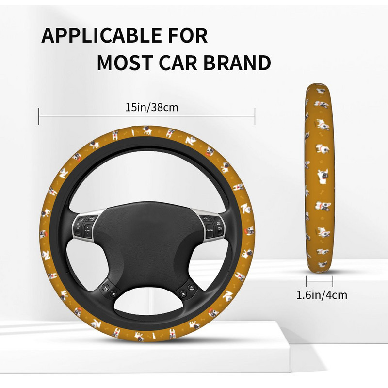 38 cm automobilio vairo dangtelis animacinis filmas Prancūzų buldogas Mieli šunys pinti ant vairo dangtelio vairo priedai