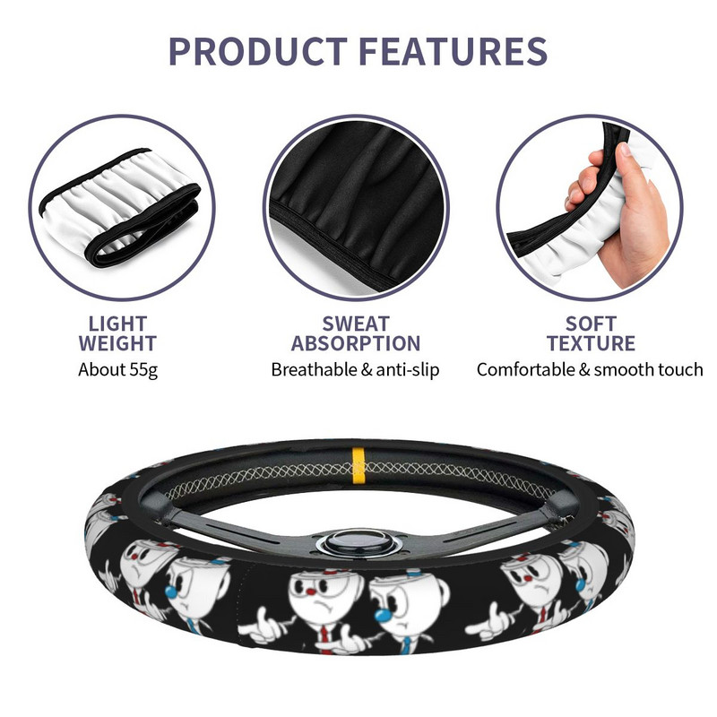 Kryty na volant, univerzálna hra Cuphead Cup, anime vrkoč na volante, styling auta, doplnky do auta