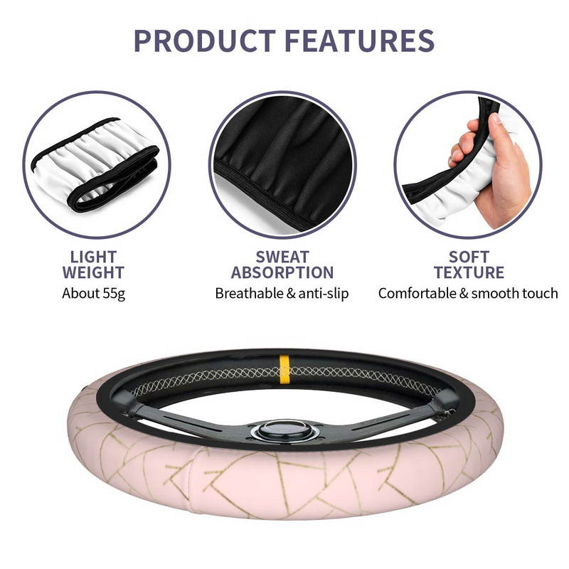 Blush Pink Gold Geometric Glam automobilio vairo dangtelis 38cm minkštas mazgo vairo apsauginis dangtelis Automobilio stiliaus priedai