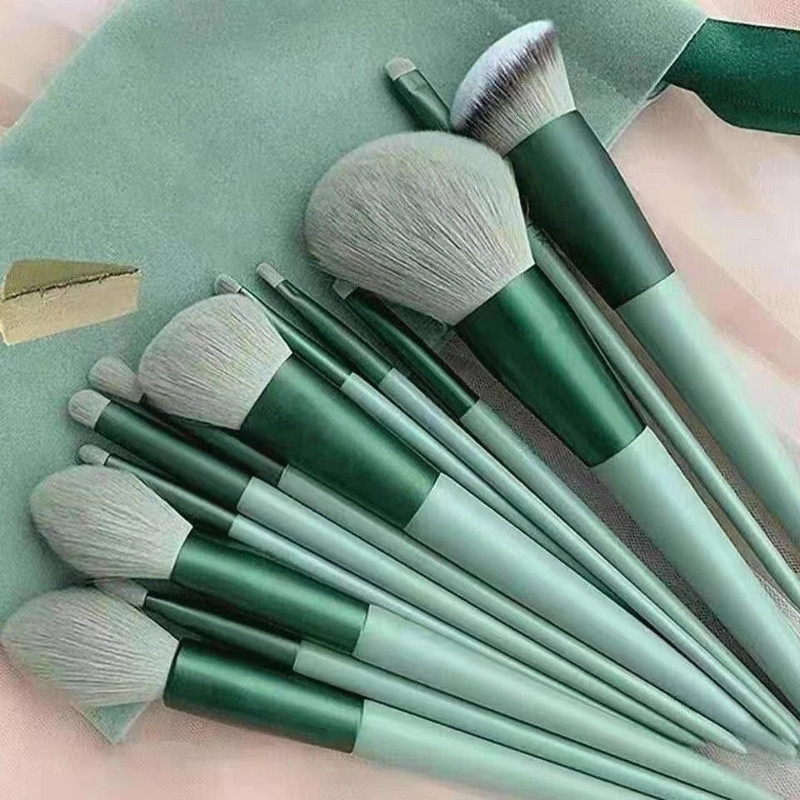 13/8KOM četkica za šminkanje Pro Green Set četkica Puder sjenilo za miješanje Eyeliner Trepavice Šminka za obrve Beauty Kozmetički kistovi