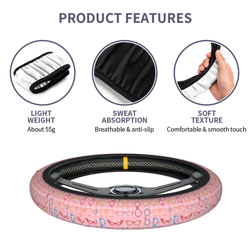 Automobilio vairo dangtelis Rožiniai akiniai Modernūs hipsteriniai elastiniai pynimai ant vairo dangtelio Auto Decor Automobilių priedai