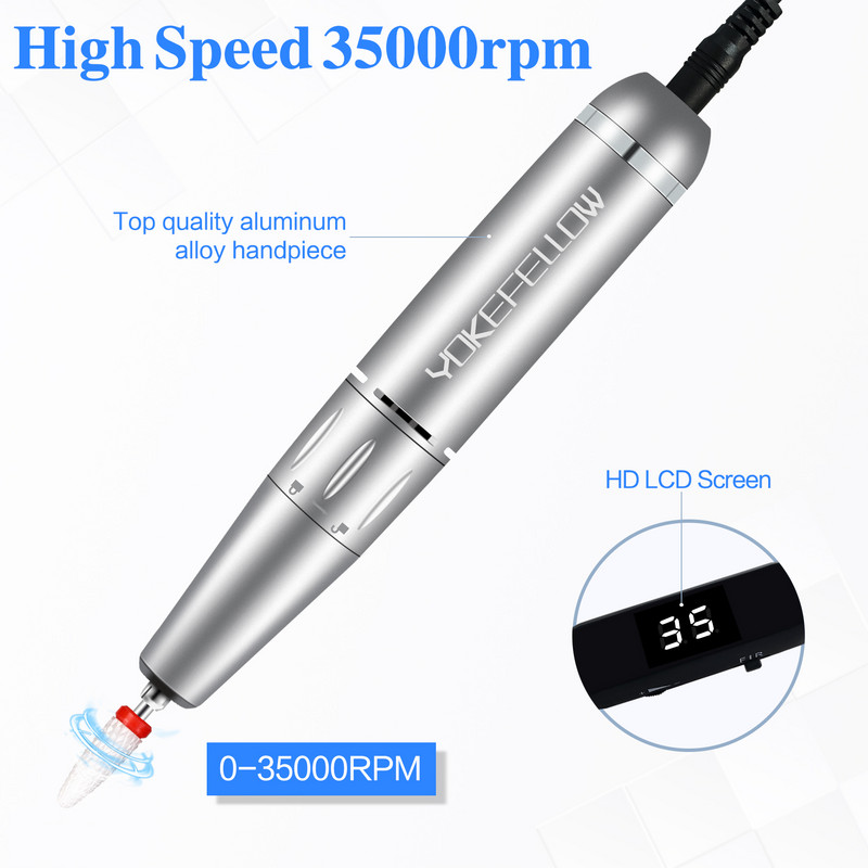 35000 RPM nagų gręžimo mašina LCD ekranas, nešiojamas įkraunamas manikiūro pedikiūro įrankiams Profesionali nagų gręžimo įranga, skirta naudoti namuose
