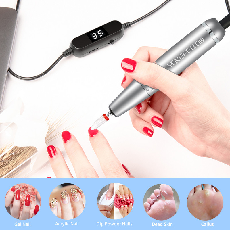 35000 RPM nagų gręžimo mašina LCD ekranas, nešiojamas įkraunamas manikiūro pedikiūro įrankiams Profesionali nagų gręžimo įranga, skirta naudoti namuose