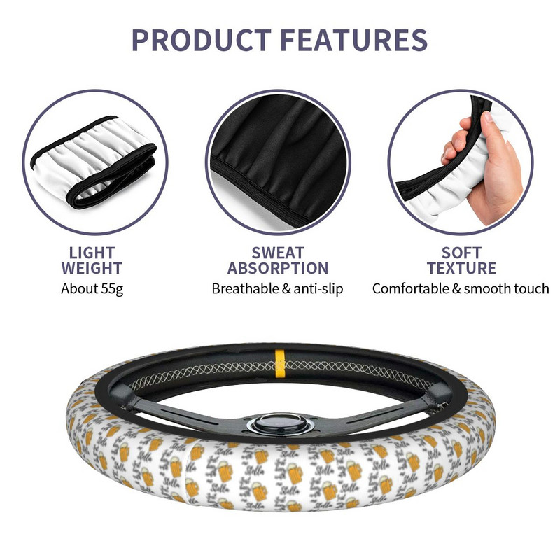 Õllemustriline auto rooli kate 38cm libisemisvastane Just Beers with Me Värvilised autostiilis interjööri tarvikud