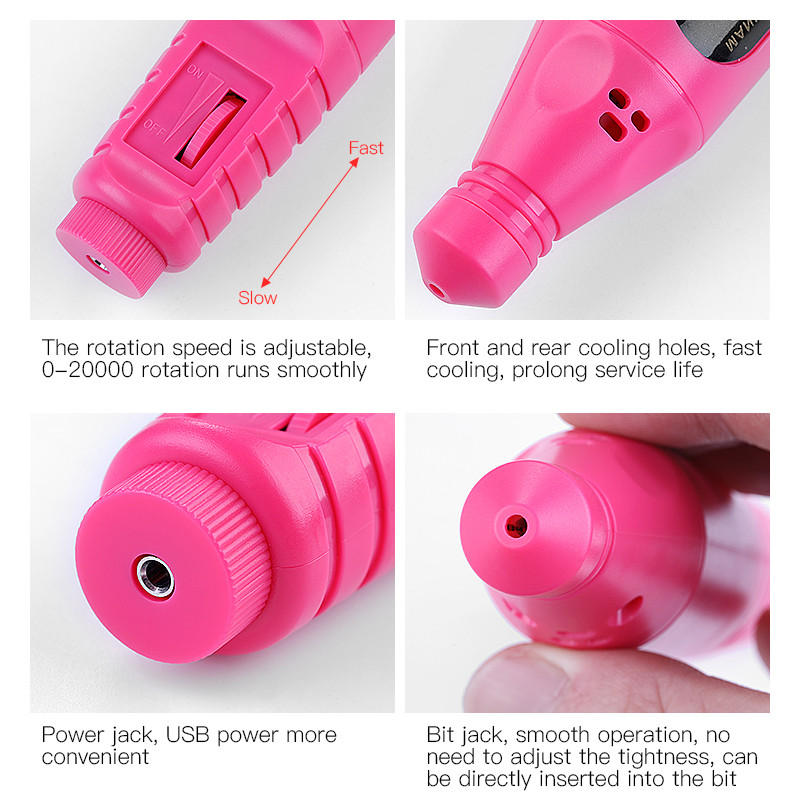 Profesionalus elektrinis nagų grąžtas Akriliniai nagų įrankiai Failų rinkinys Pieštuko formos Pirštas Kojų nagų priežiūros mašina Nagų dildė Nagų antgaliai Manikiūras