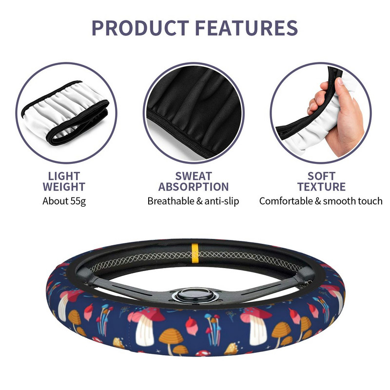 37-38 Automobilio vairo dangtelis Grybas Elastingas mielas pynimas ant vairo dangtelio Automobilio apdaila Spalvingi automobilių priedai