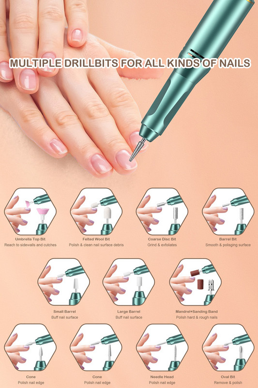 Električna bušilica za nokte, 45000 RPM profesionalni komplet Efile bušilice za nokte, električna turpija za akrilne nokte Gel nokti