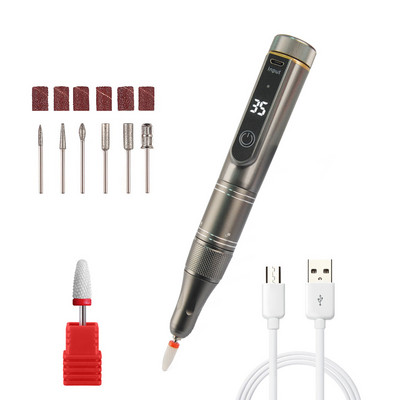 35000RPM Επαναφορτιζόμενη μηχανή τρυπανιού νυχιών Ηλεκτρική λίμα νυχιών Φορητό βερνίκι νυχιών με 6 μπιτ και οθόνη LED Νέο σχέδιο