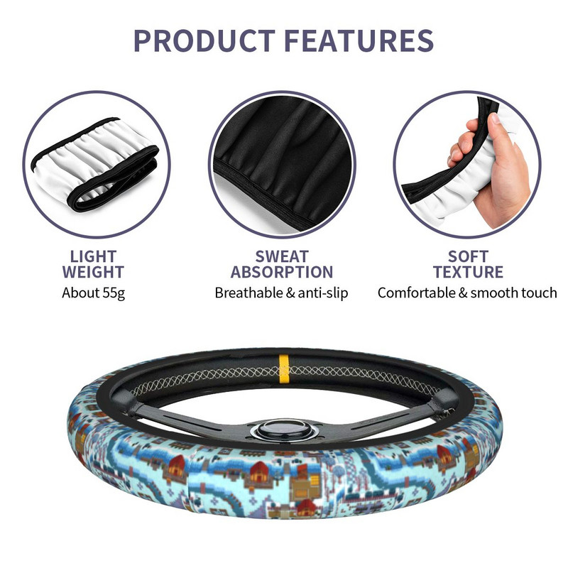 Kryt volantu do auta s mapou domu Stardew Valley, mäkký kreslený anime, chránič volantu, doplnky do interiéru auta