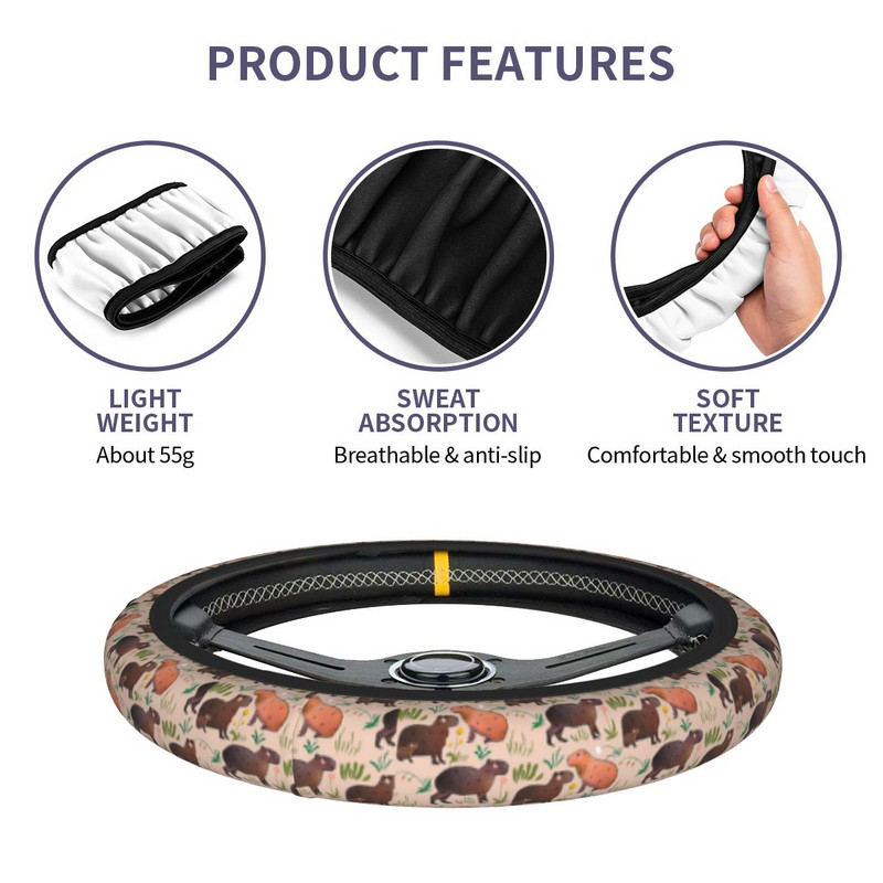 37-38 Navlaka za volan automobila Capybara slatki zeleni životinjski uzorak Univerzalni stilski modni dodaci za automobile