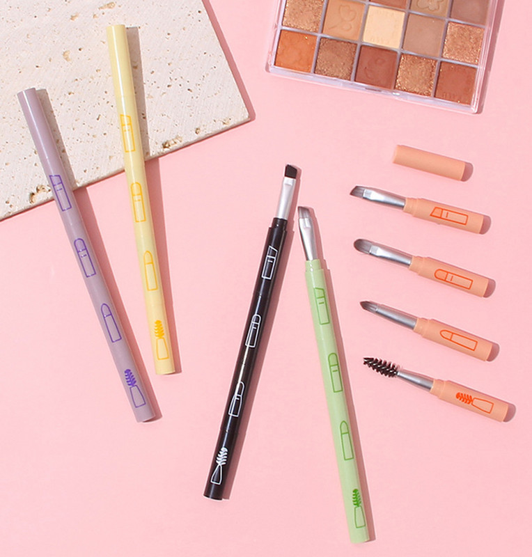 Nešiojamas 4 viename makiažo šepetėlių rinkinys akių šešėlių šepetėlis blakstienų šukos Antakių šepetėlis lūpų šepetėlis vienas mini makiažo šepetėlis Makiažo įrankiai