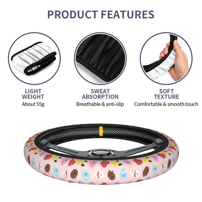 Kryty na volant do auta, ružové, K-pop kreslené, univerzálne hudobné vrkoč na volante, štýlové auto, automobilové príslušenstvo