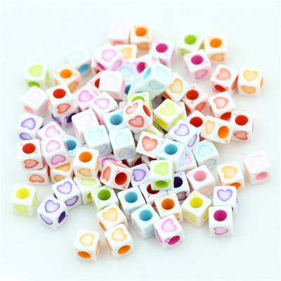 100 buc. Mărgele acrilice pătrate mixte cu litere rotunde de 6 mm Brelocuri cu numere de inimă libere pentru realizarea de bijuterii Accesorii pentru brățări
