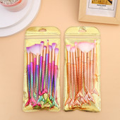 10 tk Mermaid meigipintslite komplekt koos hoiukotiga põsepuna jumestuskreemi jaoks Pehmete harjastega lauvärvipintsel Beauty Tool Random Color