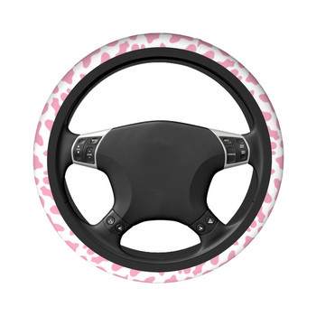 Αφηρημένο ροζ κάλυμμα τιμονιού αυτοκινήτου 38 εκ. Μαλακό χαριτωμένο αγελαδινό τύπωμα μόδας Αξεσουάρ εσωτερικού χώρου με στυλ αυτοκινήτου