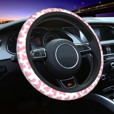 Abstraktne roosa auto rooliratta kate 38 cm pehme armas lehmatrükk Moodne auto stiilis sisustustarvikud