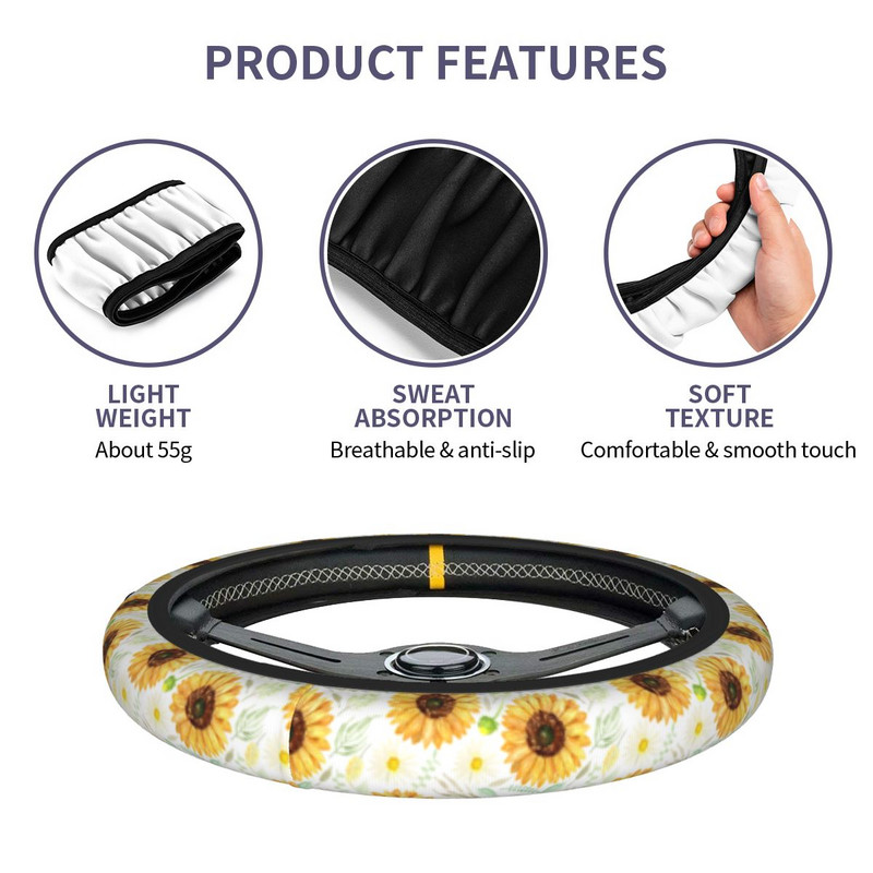 Päevalill Yellow Flower Flora auto rooliratta kate Daisy auto rooliratta kaitse Auto stiili kujundavad interjööri tarvikud