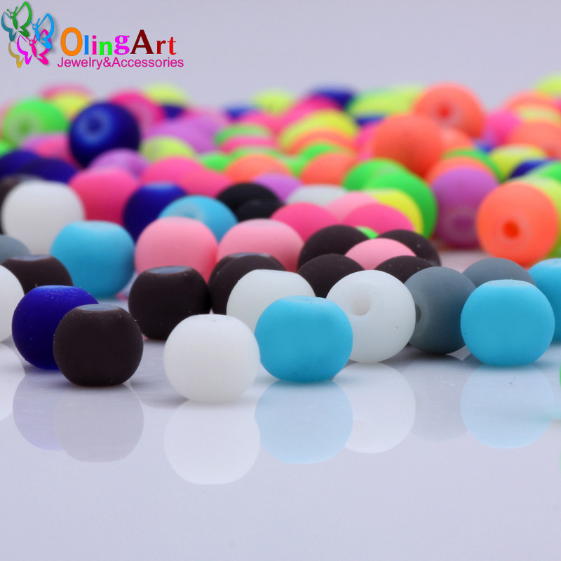 OlingArt Gumi Üveggyöngyök Magas 6MM minőség 100 DB/tétel cukorka színű neon matt laza kézzel készített ékszer készítés karkötő barkácsolás