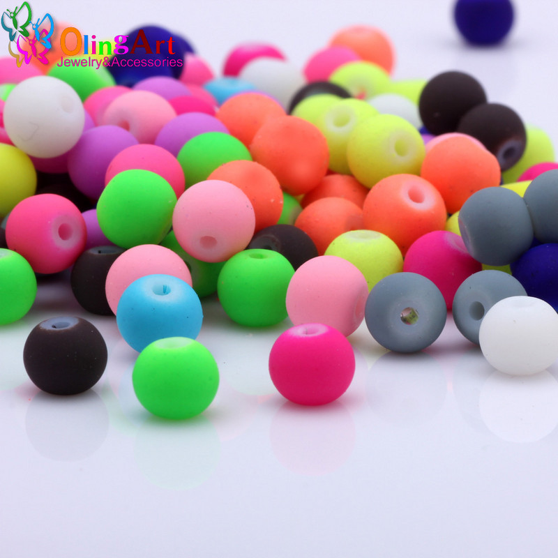 OlingArt Gumi Üveggyöngyök Magas 6MM minőség 100 DB/tétel cukorka színű neon matt laza kézzel készített ékszer készítés karkötő barkácsolás