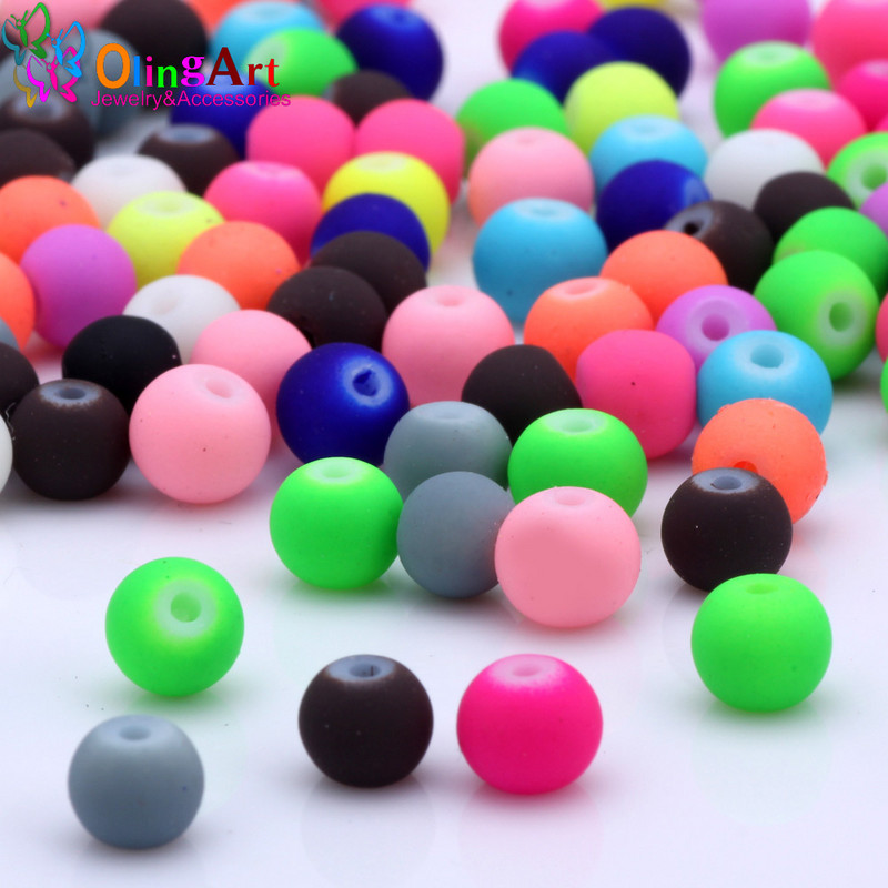 OlingArt Gumi Üveggyöngyök Magas 6MM minőség 100 DB/tétel cukorka színű neon matt laza kézzel készített ékszer készítés karkötő barkácsolás