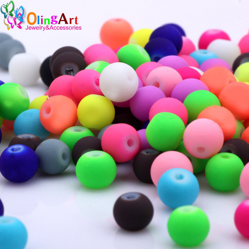 OlingArt Gumi Üveggyöngyök Magas 6MM minőség 100 DB/tétel cukorka színű neon matt laza kézzel készített ékszer készítés karkötő barkácsolás