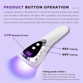 18W LED ръчна лампа за нокти UV LED лампа за нокти Акумулаторна сушилня за нокти Нечерна ръка за гел нокти Преносим инструмент за ноктопластика