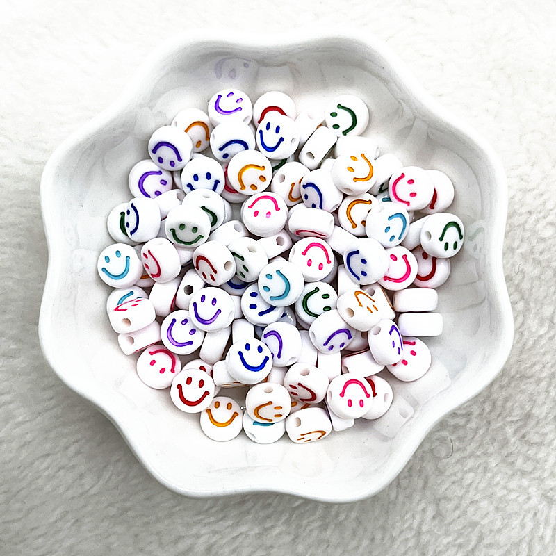 ΝΕΑ 100-400 τμχ 7x4mm Οβάλ Σχήμα χαμογελαστό Πρόσωπο Ακρυλικές Χαλαρές Χάντρες για Κοσμήματα που Κατασκευάζουν DIY Χειροποίητα Αξεσουάρ Βραχιόλι