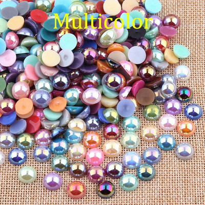 2/3/4/5/6/8/10/12/14 MM akrüül-ABS-helmed, pärli imitatsioon, poolümarad lameda seljaga AB värvid ehete valmistamise tarvikud.